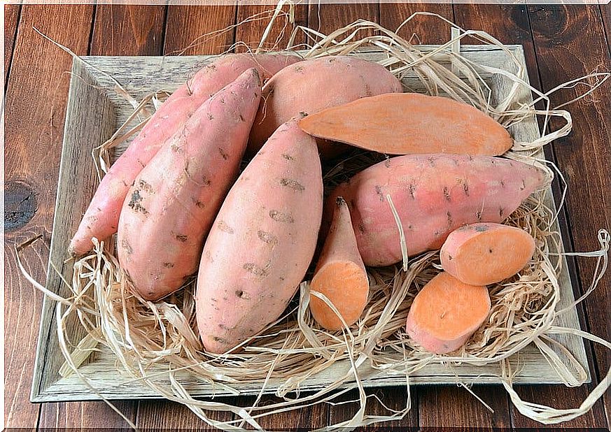 Purple sweet potato in a box.