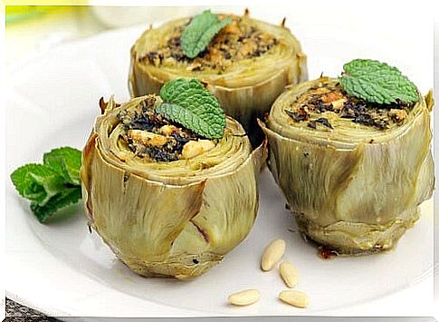 Stuffed artichokes in the oven.