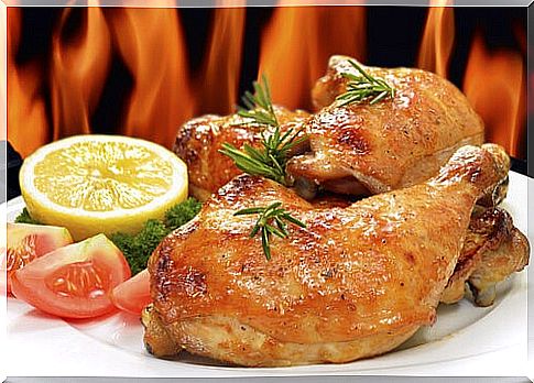 Baked chickens with orange and rosemary