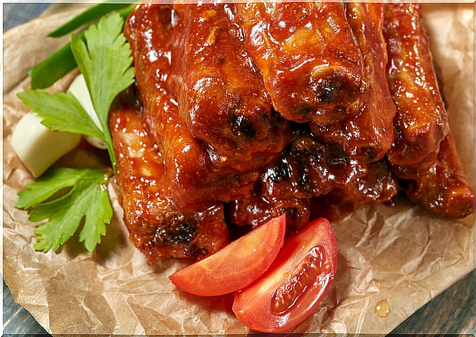 Caramelized ribs with honey.