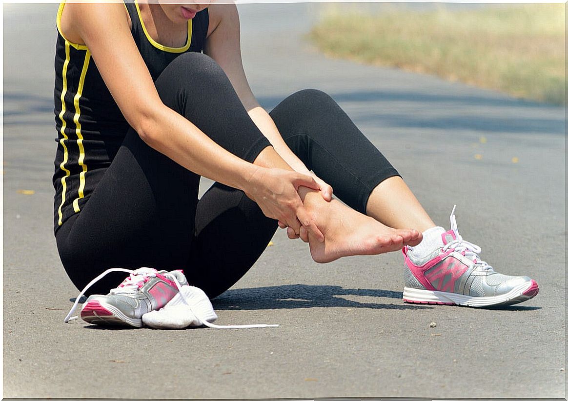 Ankle sprain from sport in a woman.