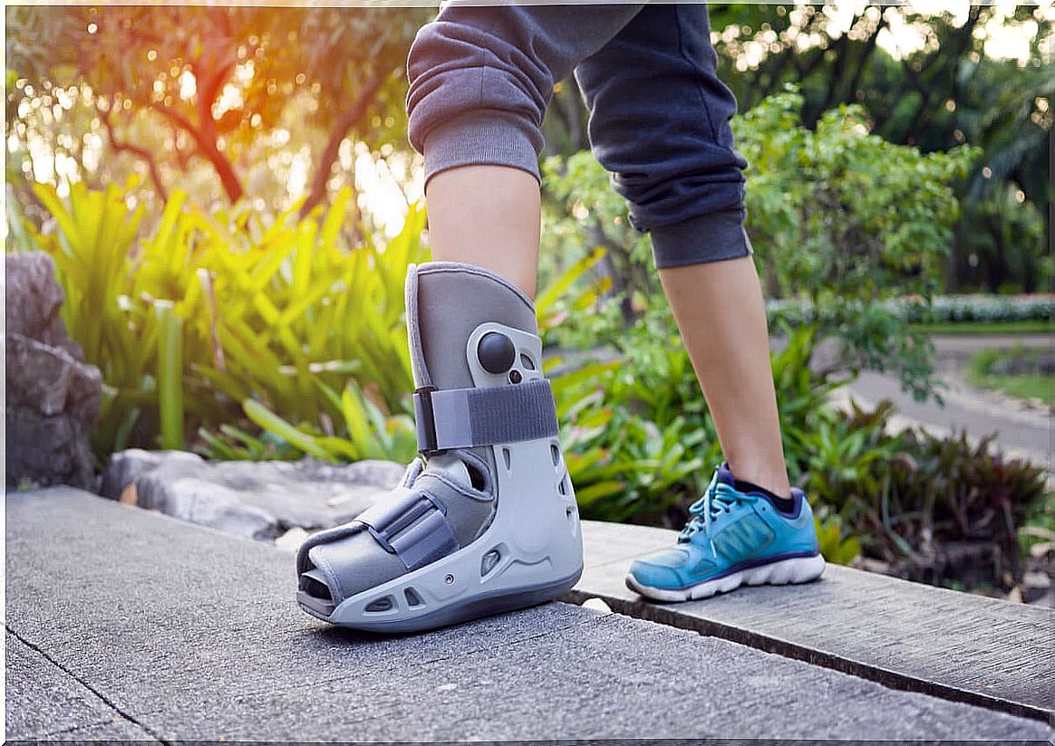 Walker boot to treat ankle sprain.